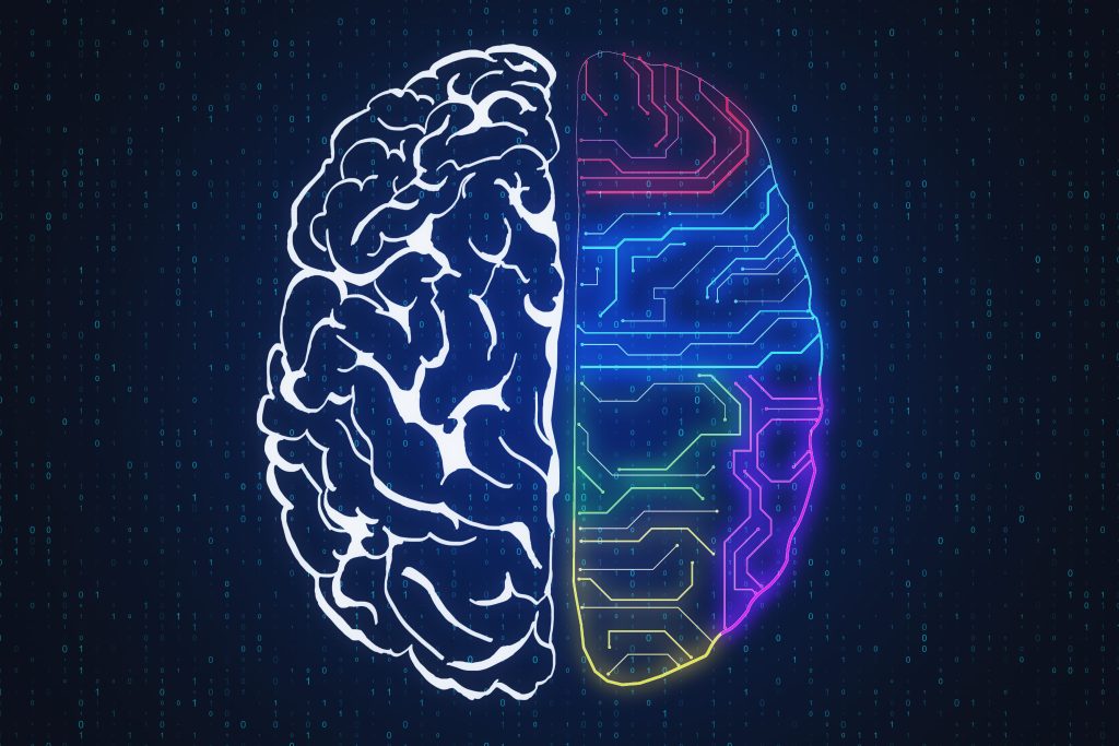 Artificial Intelligence Brain Concept with Circuitry and Code
