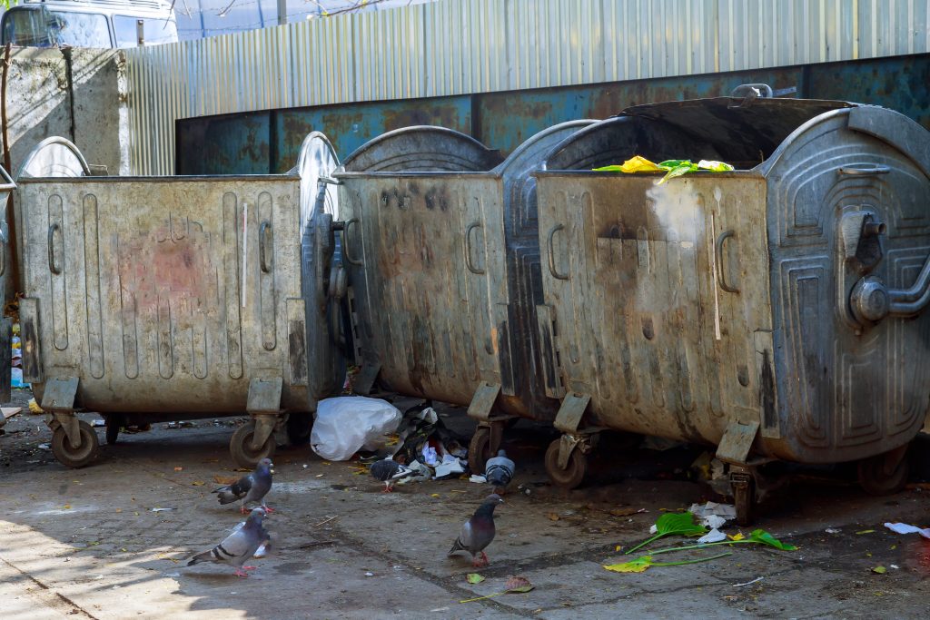Dumpsters being full with garbage in a city. Dumpsters being full with garbage