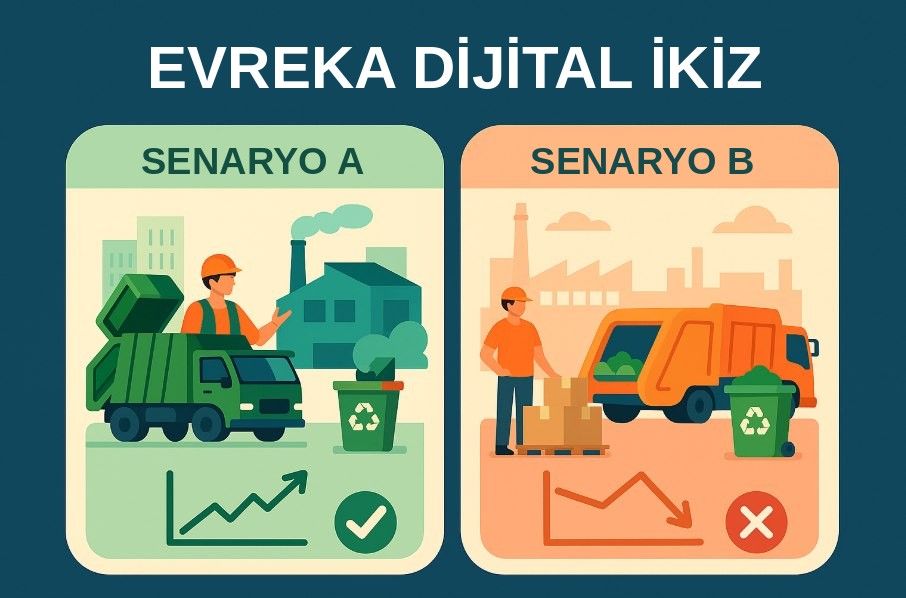 Evreka Dijital İkiz: karşılaştırılan iki senaryo, biri yükselişte ve onaylanmış, diğeri düşüşte ve reddedilmiş