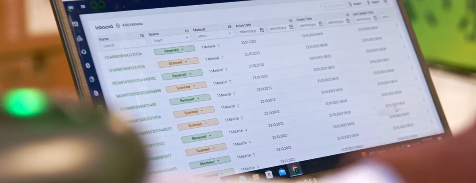 MRF inbound records scanned and received on the Evreka360 dashboard